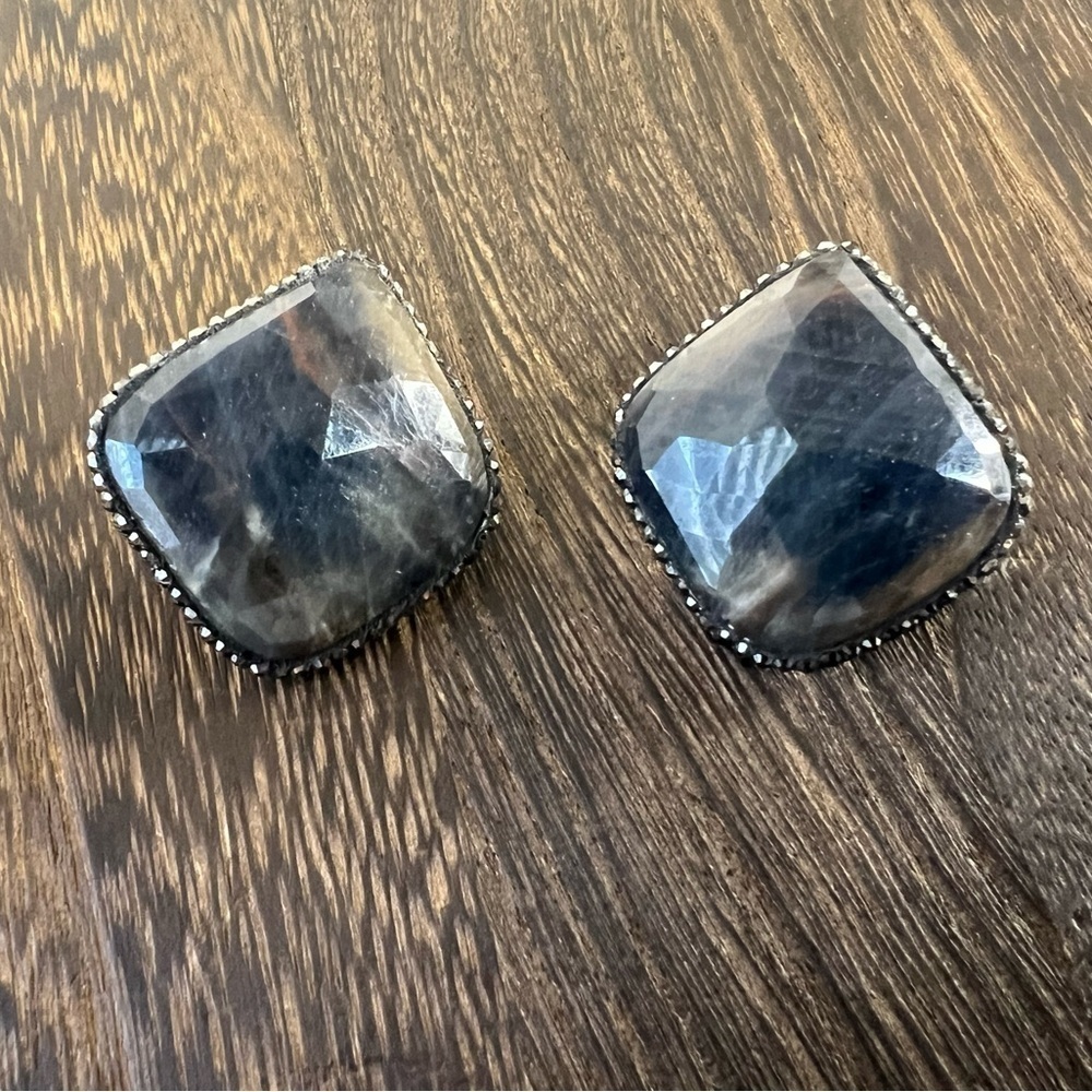 Stone & 925 Earrings w/Rhinestones B7